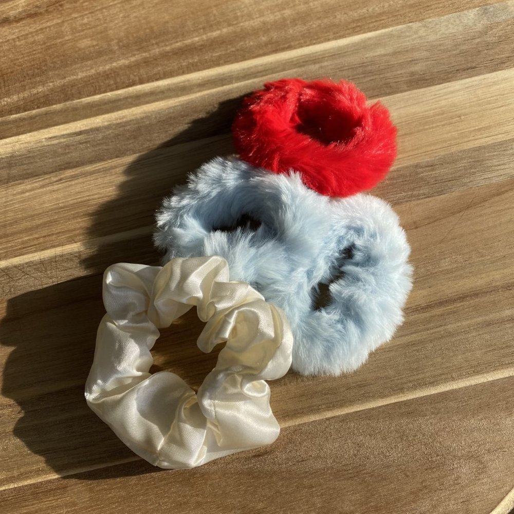 Scrunchies-Hair Tie Accessories Red Blue Cream Set/ 4